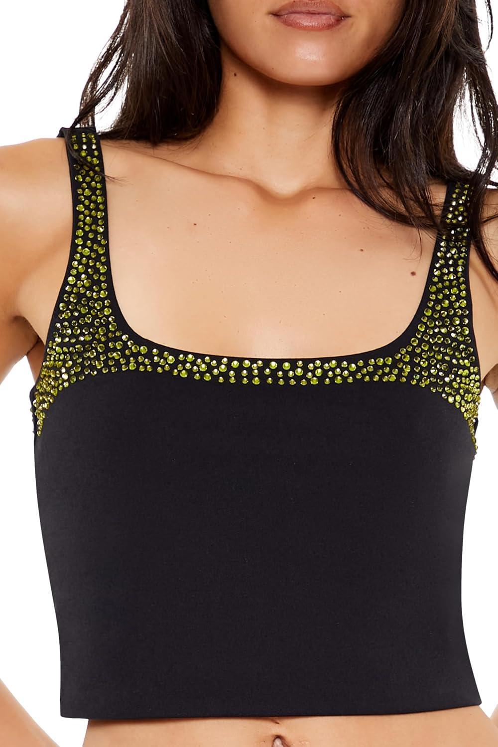 imageForever 21 Womens Rhinestone Cropped Tank TopBlack