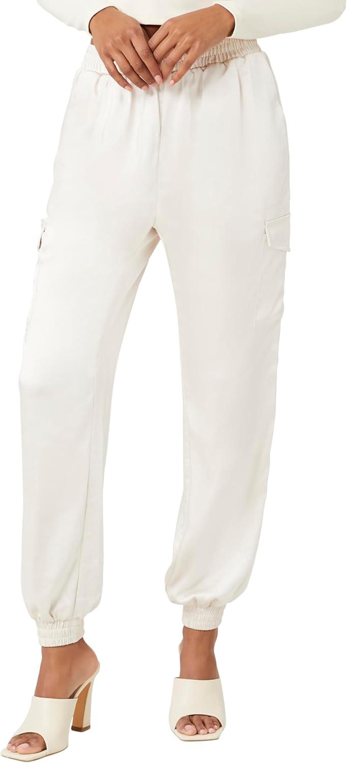 imageForever 21 Womens Satin HighRise JoggersWhite