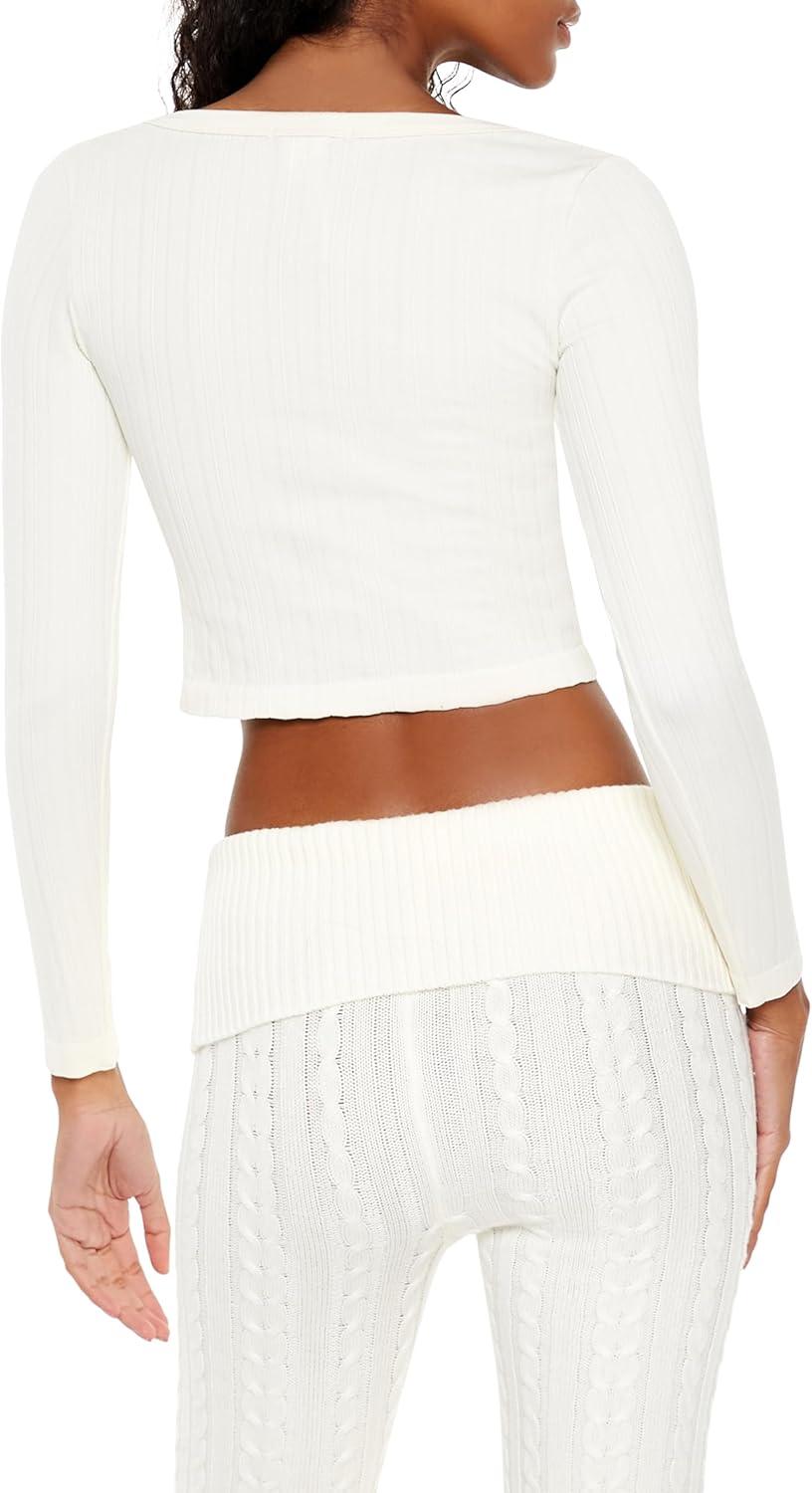 imageForever 21 Womens Seamless SplitNeck Crop TopWhite