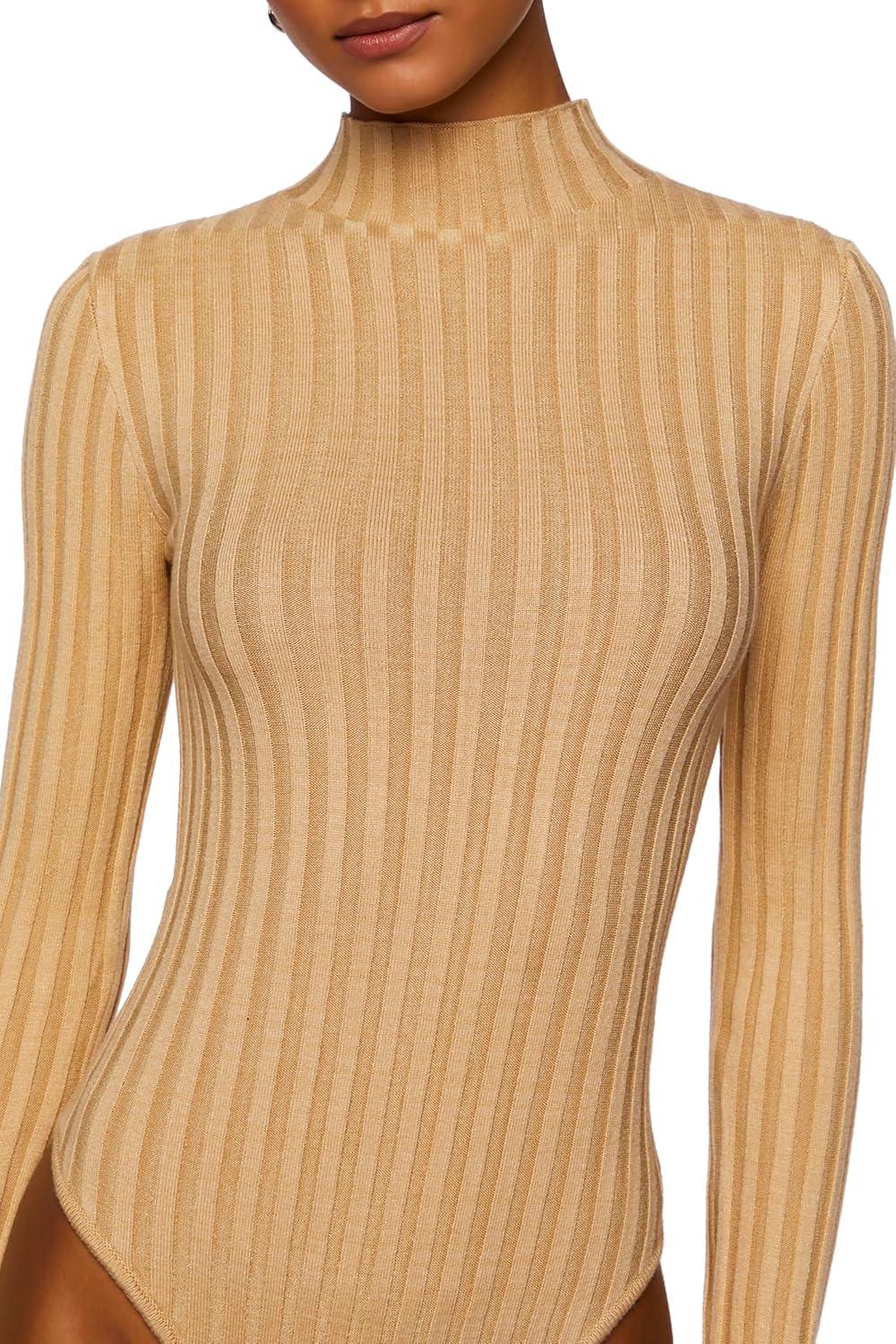 imageForever 21 womens Lettuceedge Mock Neck BodysuitBrown