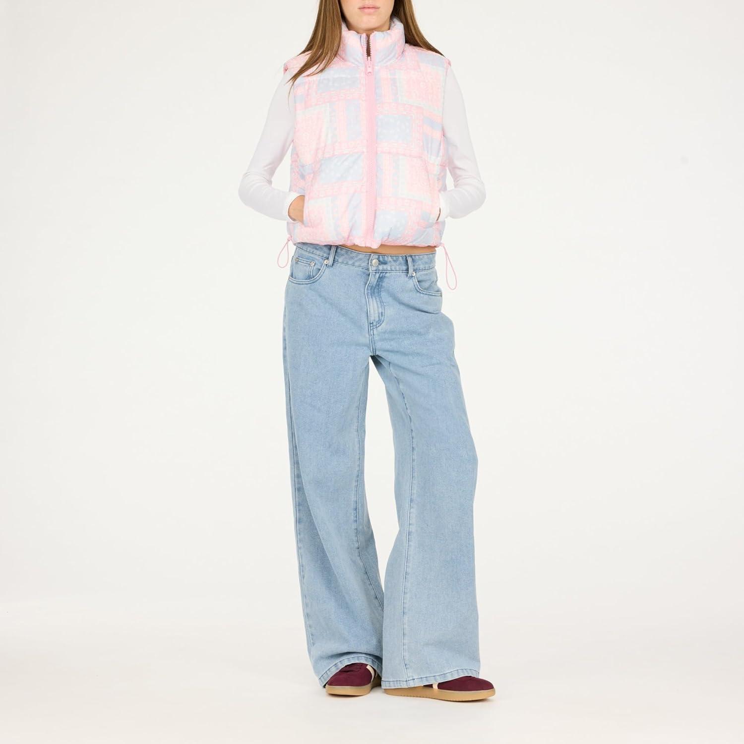 imageForever 21 womens Printed Puffer Vest Lightweight Quilted Zipup OuterwearPink