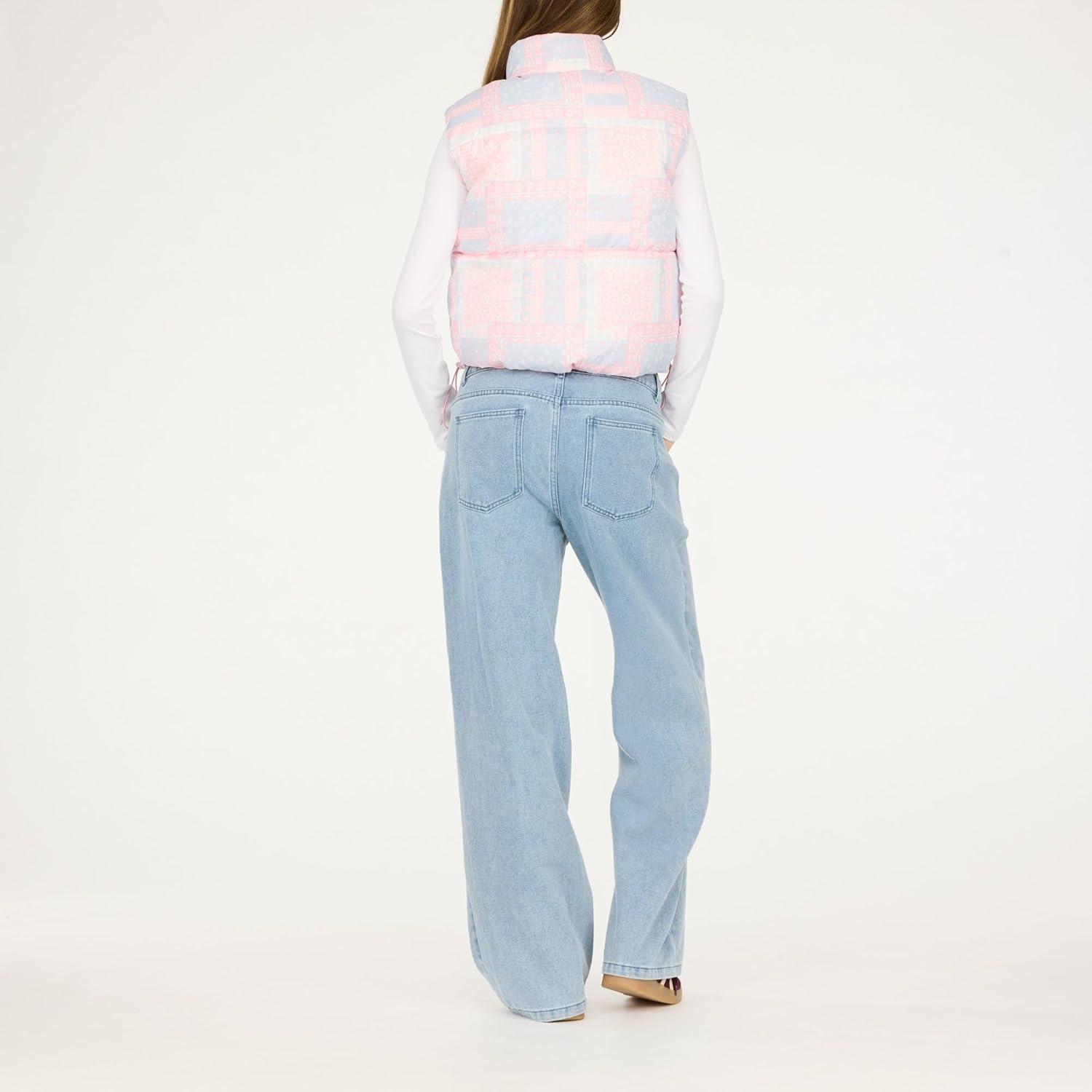 imageForever 21 womens Printed Puffer Vest Lightweight Quilted Zipup OuterwearPink