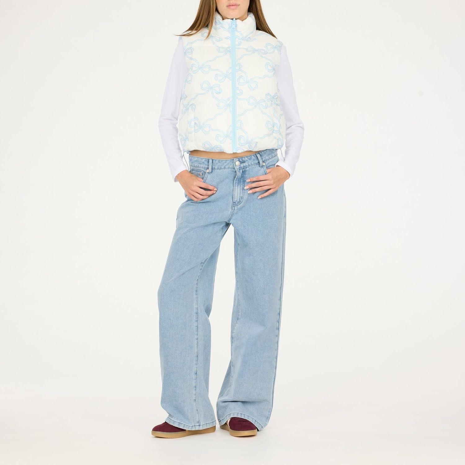 imageForever 21 womens Printed Puffer Vest Lightweight Quilted Zipup OuterwearWhite