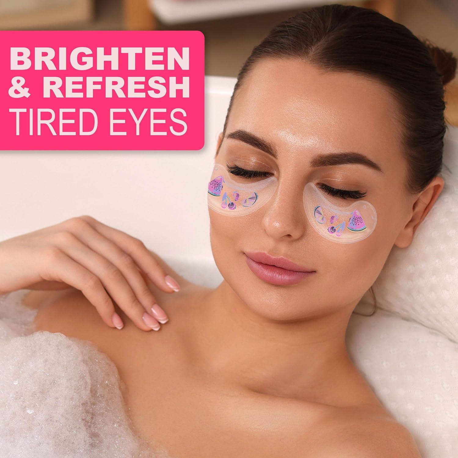 imageUnder Eye Masks Pack 4pc Clear Gel Eye Mask Patches with Colorful Fruit Prints for Depuffing and Smoothing UndereyesFruit