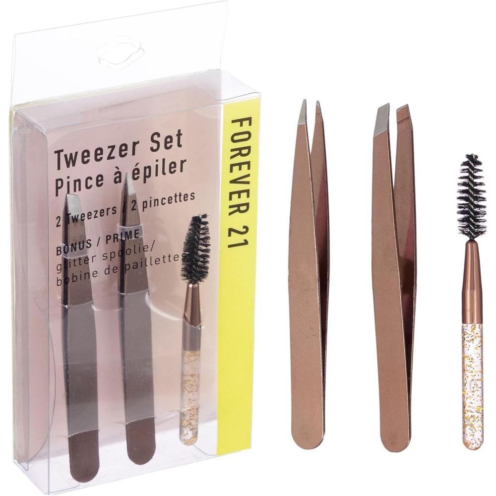 image3pc Black Tweezer Set ampamp Glitter Spoolie  Hair Removal TweezersAngled and Pointed Tweezer Set Precision Tweezers ampamp Eyelash Spoolie SetRose Gold