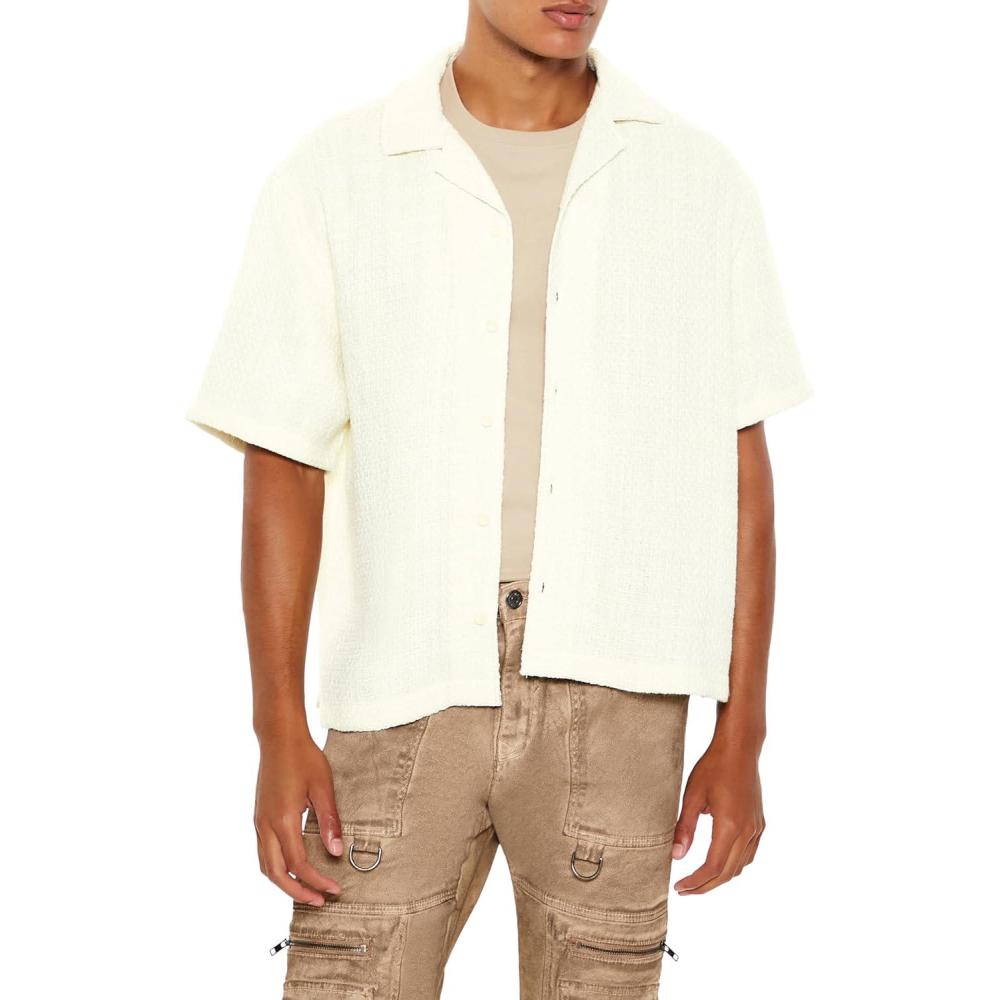 imageForever 21 Mens Boxy Cropped Boucle ShirtWhite