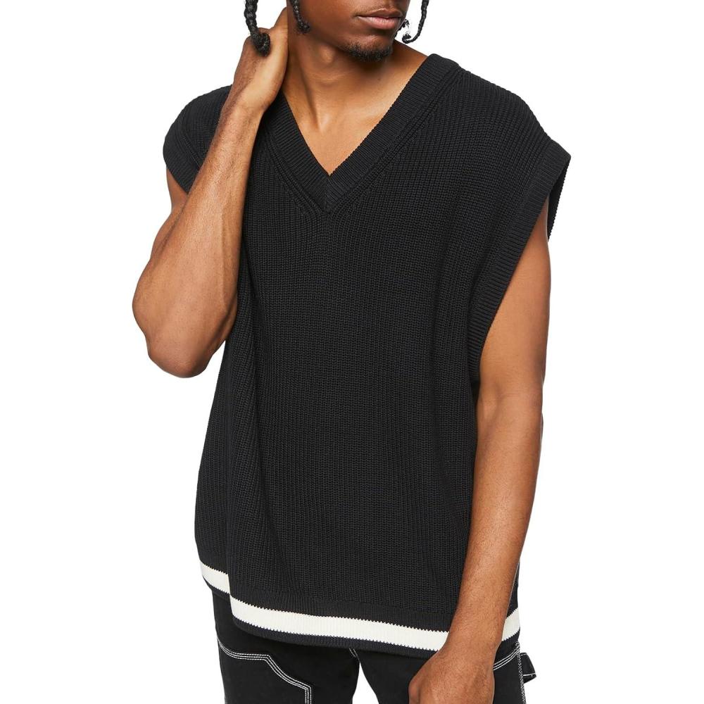 imageForever 21 Mens ContrastHem Sweater VestBlack