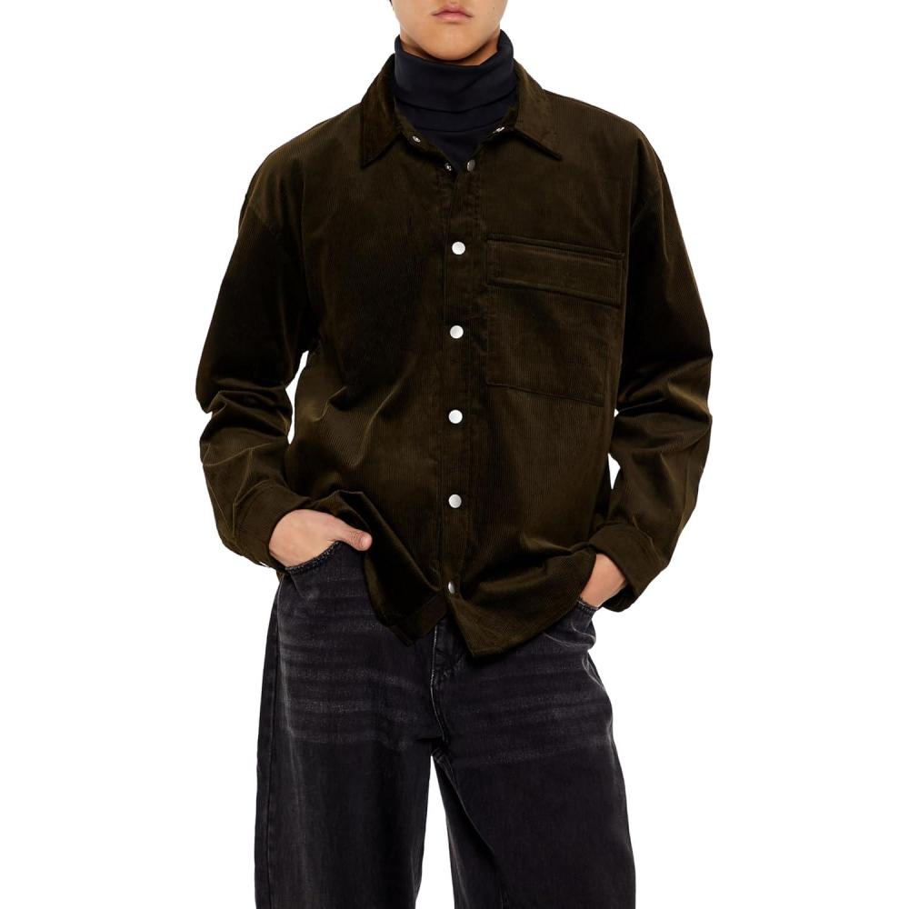 imageForever 21 Mens Corduroy DropSleeve ShirtGreen