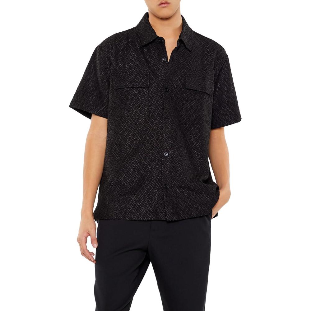 imageForever 21 Mens Geo DualPocket ButtonFront ShirtBlack