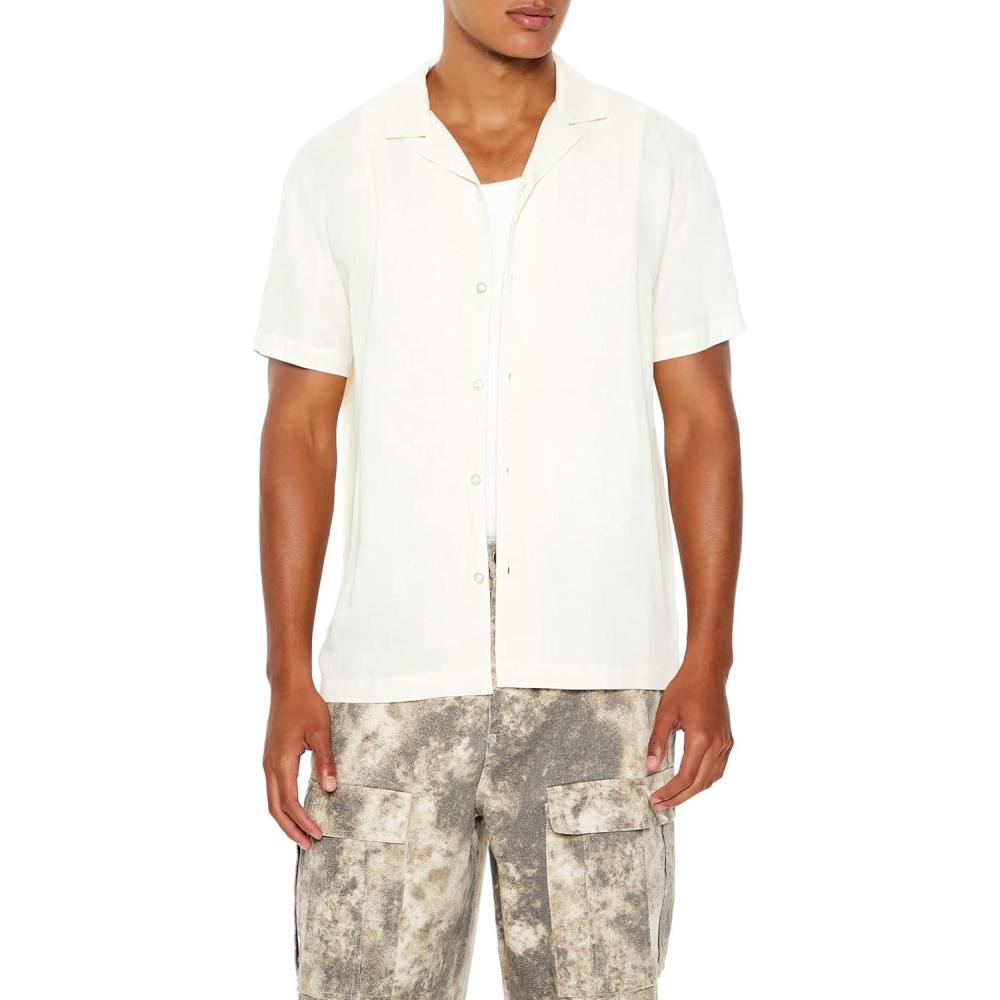 imageForever 21 Mens Rayon CubanCollar ShirtWhite