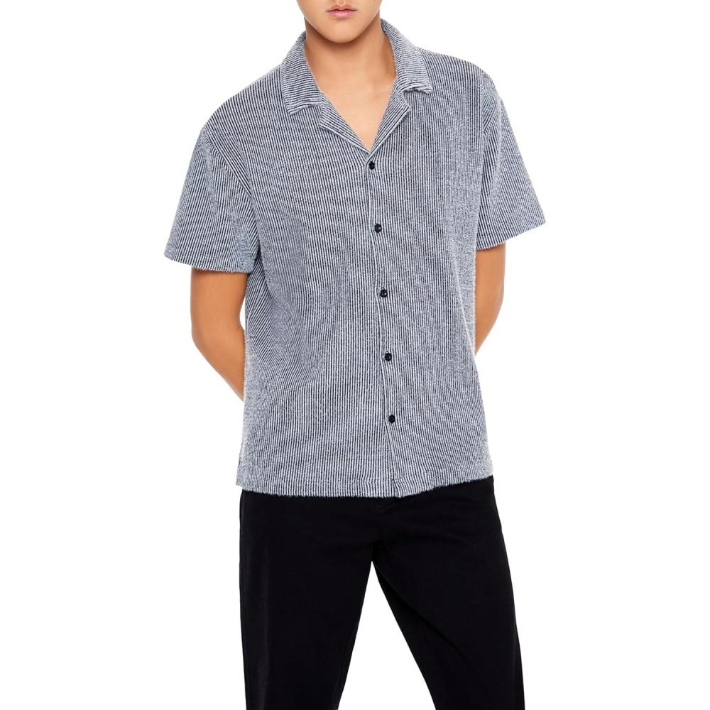 imageForever 21 Mens Ribbed SweaterKnit ShirtWhite