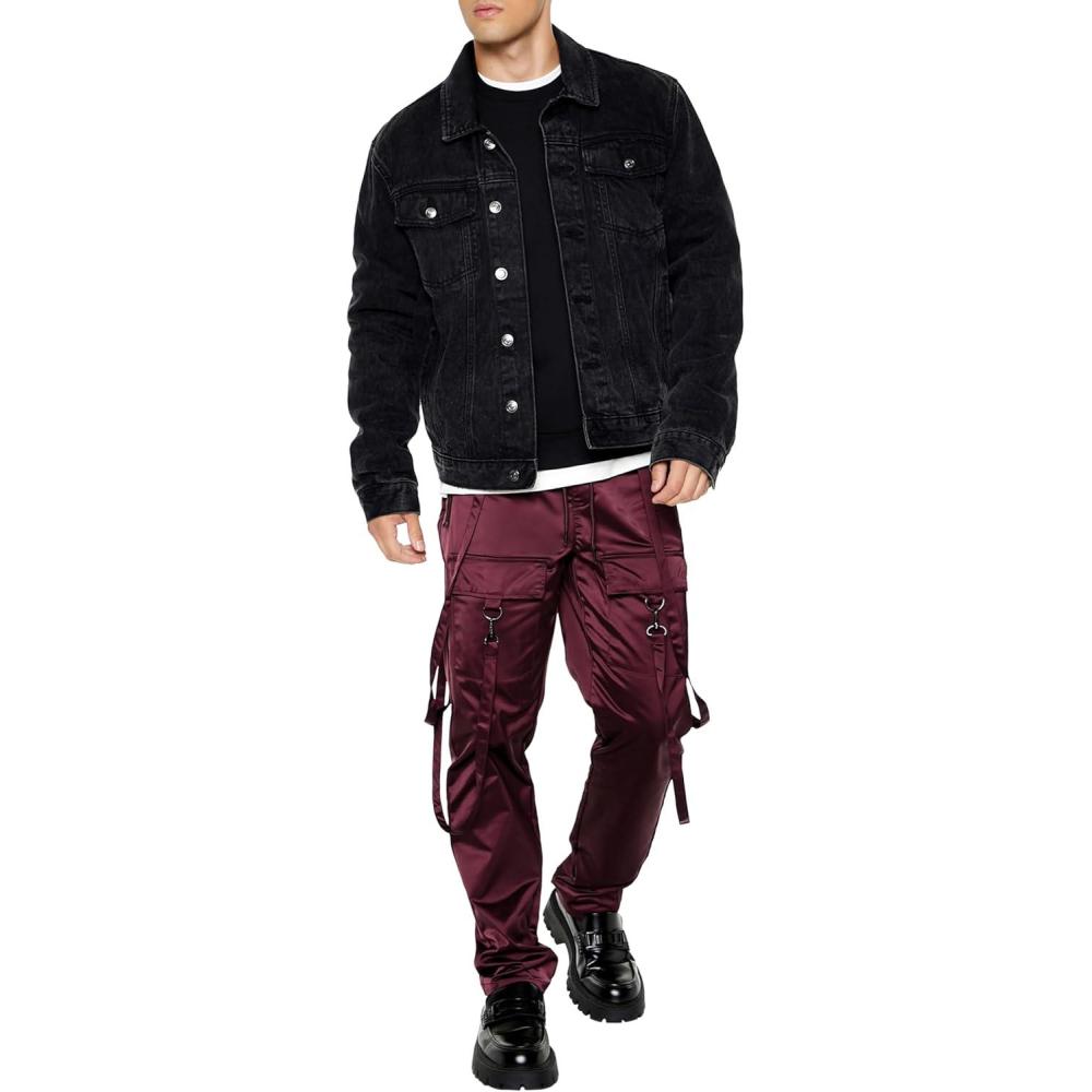 imageForever 21 Mens Satin Drawstring Utility Strap PantsSugarplum