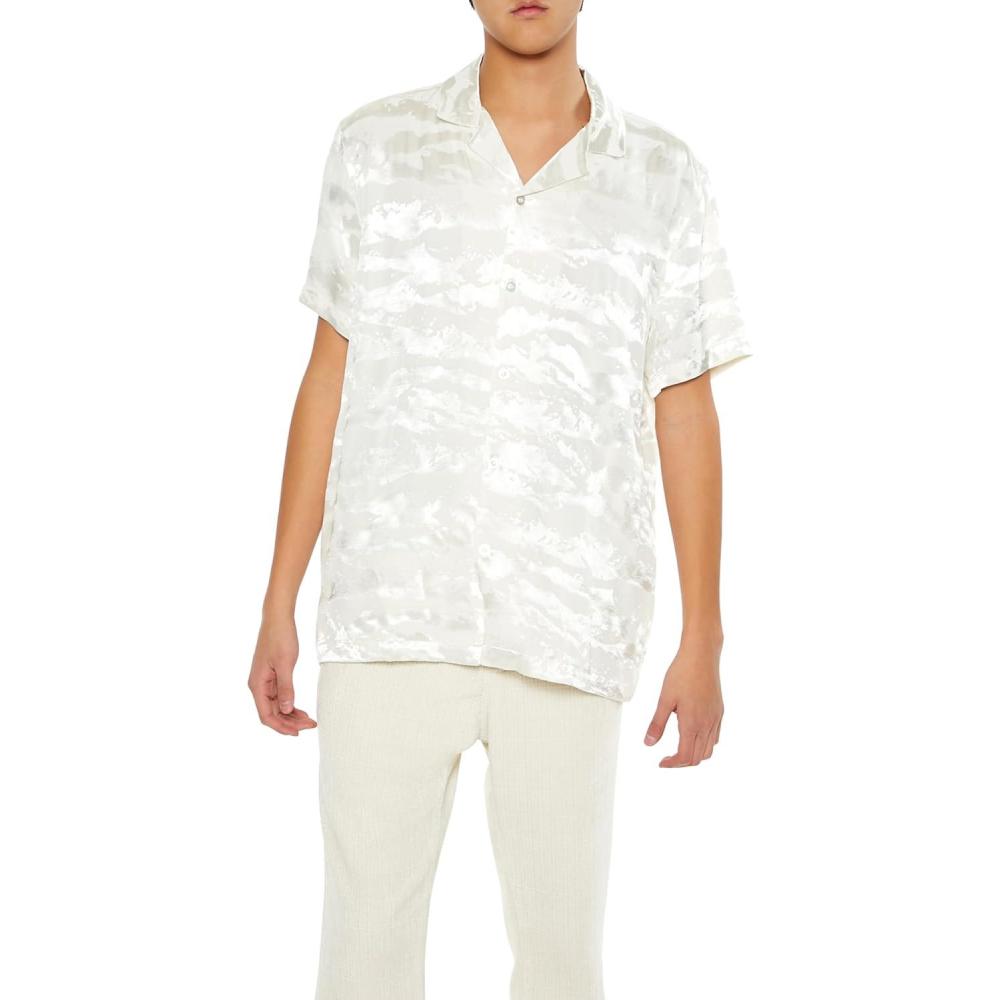 imageForever 21 Mens Striped Abstract Jacquard ShirtWhite