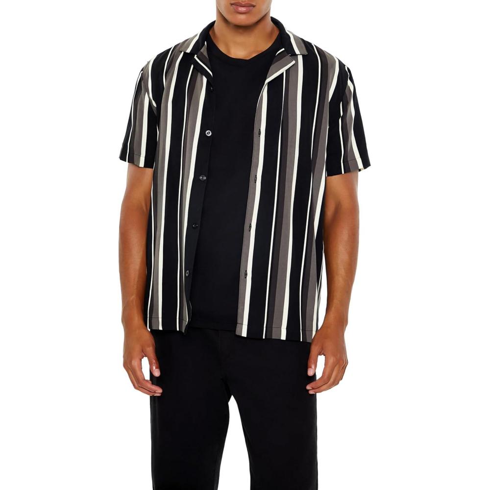 imageForever 21 Mens Striped Rayon ShirtBlack