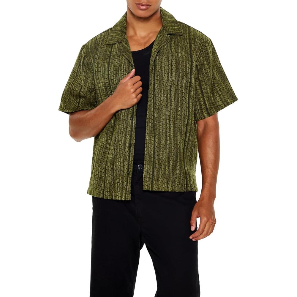 imageForever 21 Mens Textured Cropped ShirtGreen
