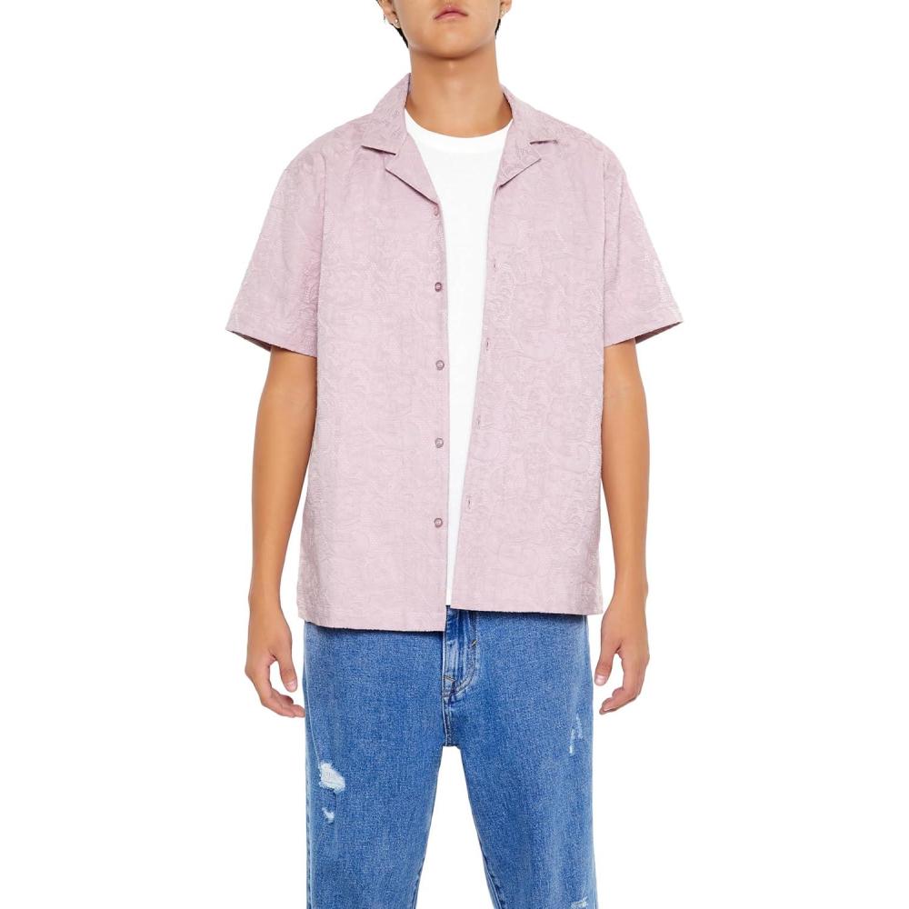 imageForever 21 Mens Textured Floral Lace ShirtPurple