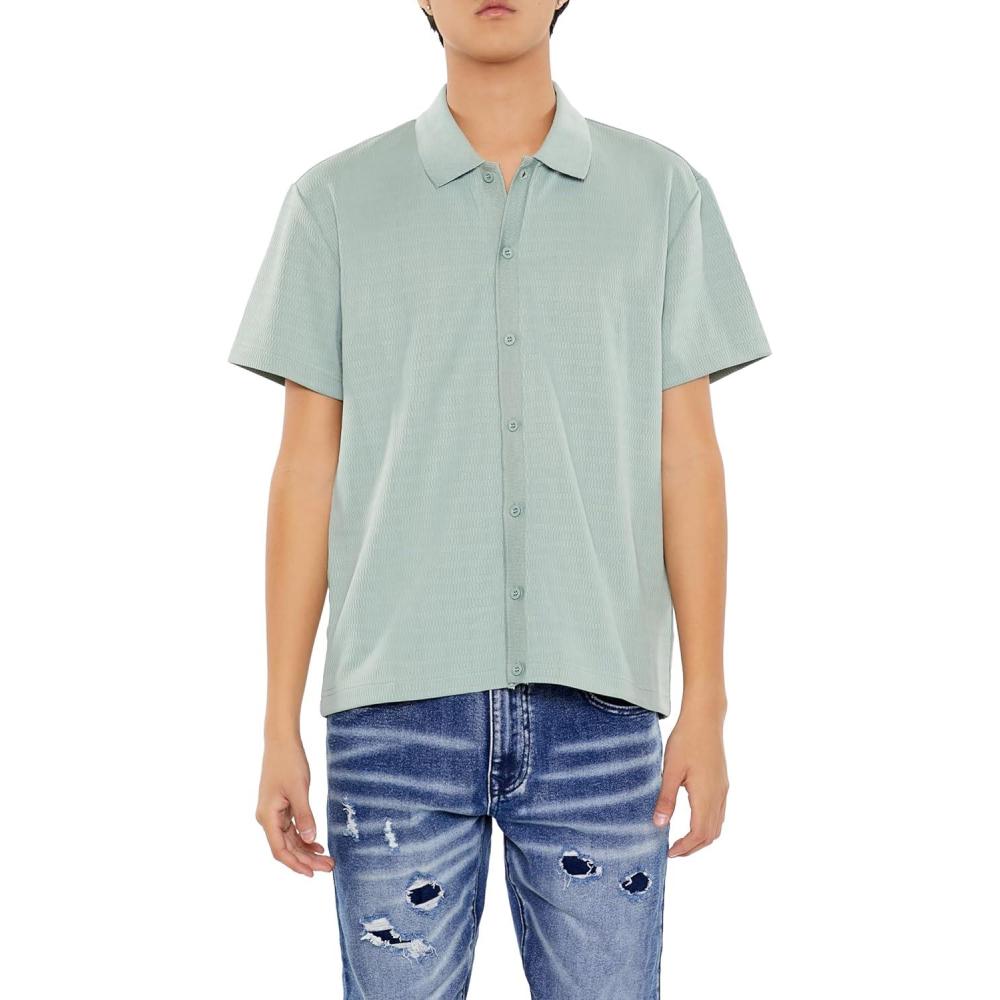 imageForever 21 Mens Textured RibKnit ButtonFront ShirtGreen