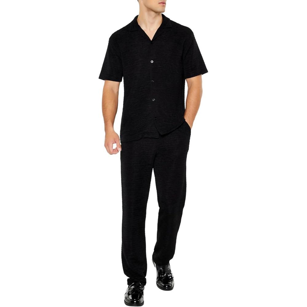 imageForever 21 Mens Textured Slimfit Straight PantsBlack