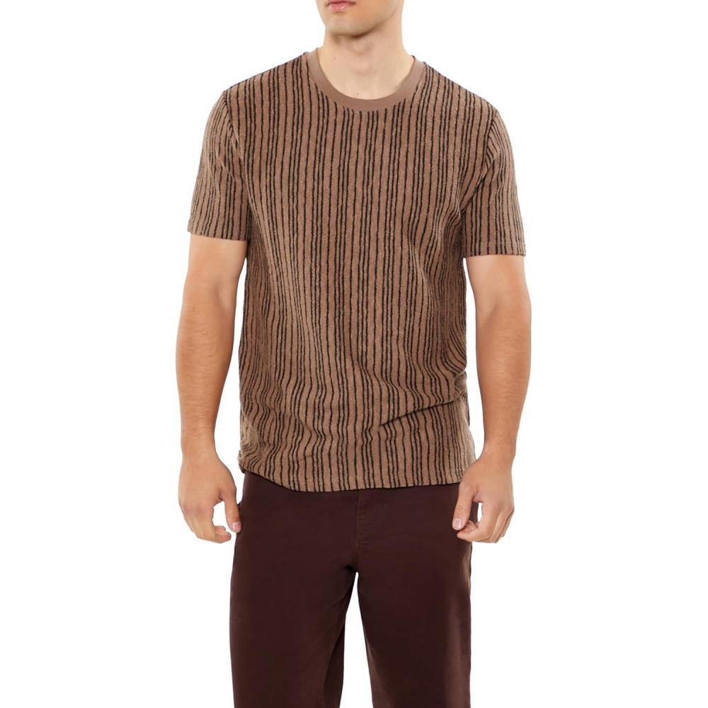 imageForever 21 Mens Textured VerticalStriped Slimfit TeeBlack