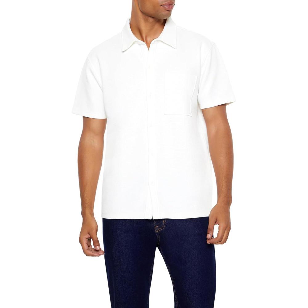 imageForever 21 Mens Waffle Textured Pocket ButtonFront ShirtWhite