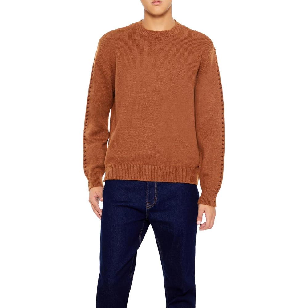 imageForever 21 Mens Whipstitched Crew SweaterBrown