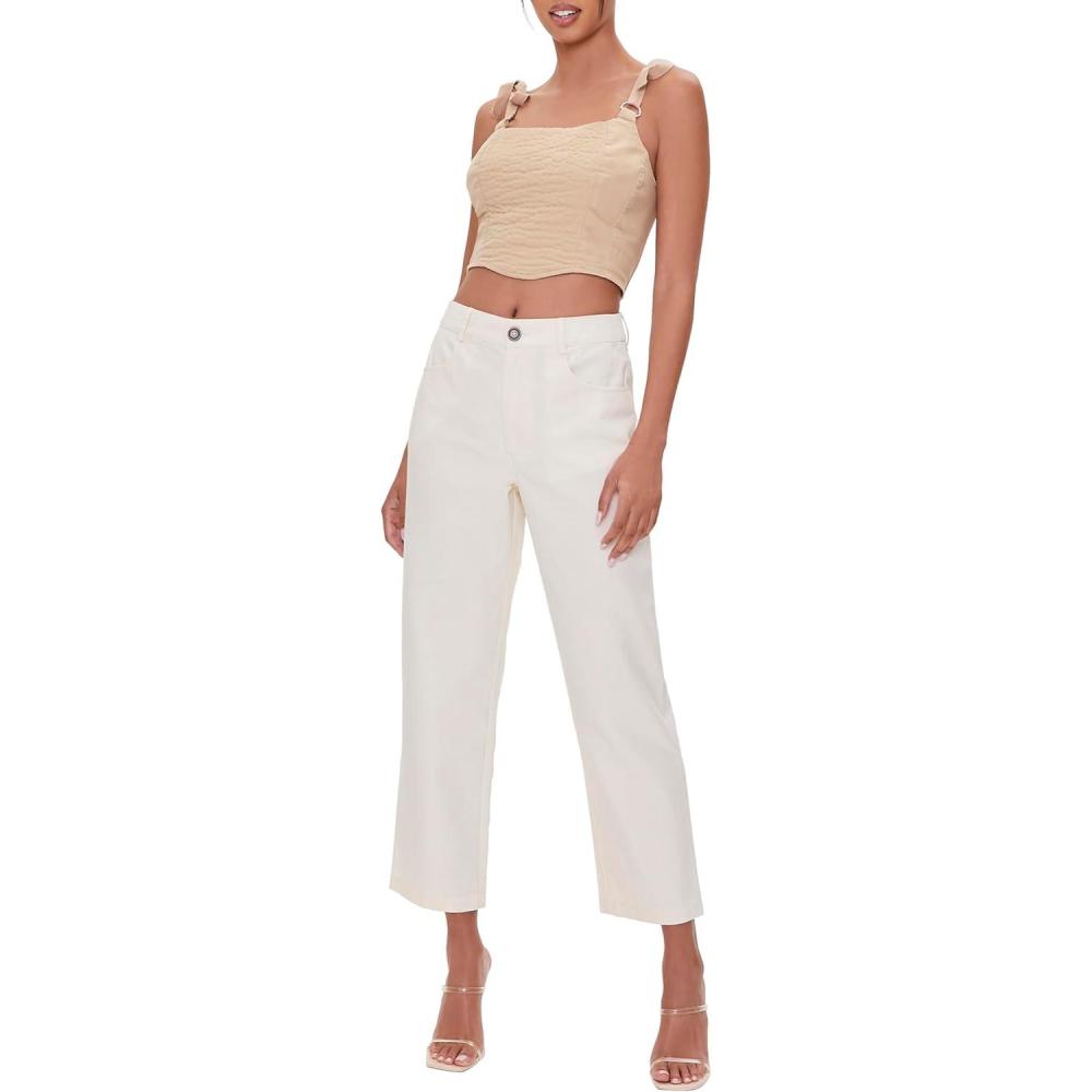 imageForever 21 Womens AnkleCut Canvas PantsCream