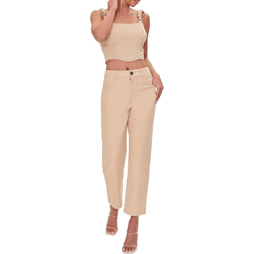 imageForever 21 Womens AnkleCut Canvas PantsKhaki