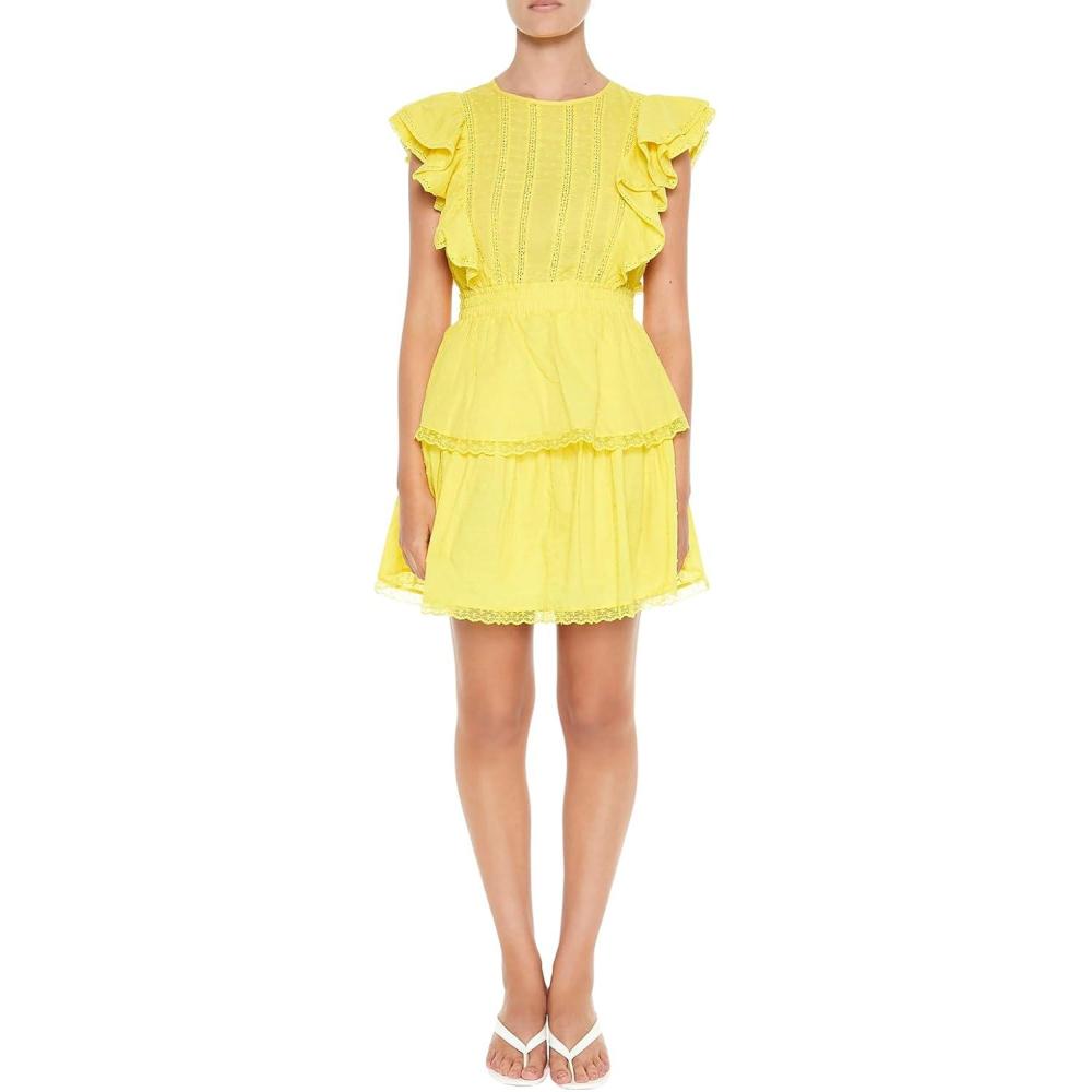 imageForever 21 Womens Clip Dot Lace Ruffled Mini DressPale Banana