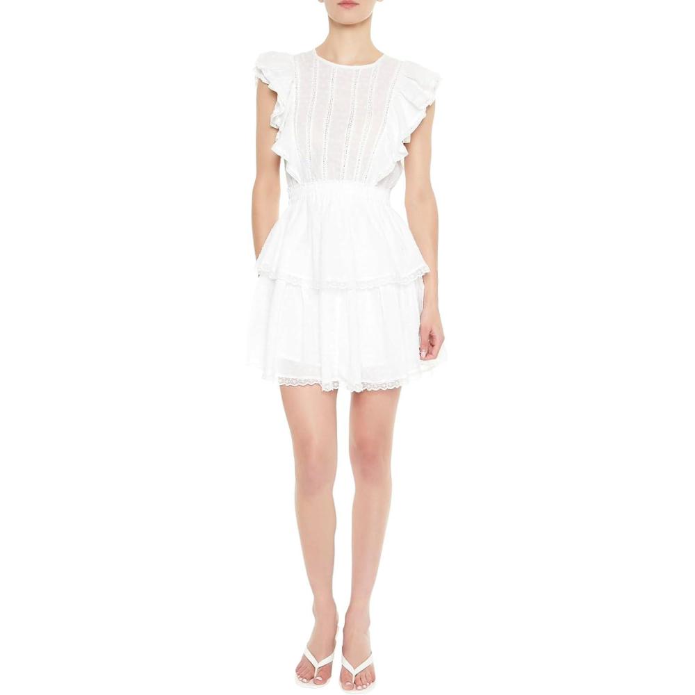 imageForever 21 Womens Clip Dot Lace Ruffled Mini DressWhite