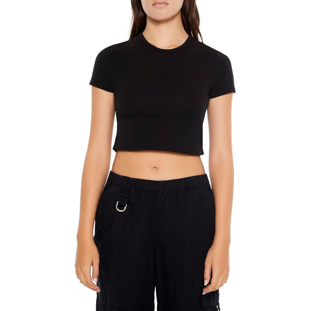 imageForever 21 Womens Cropped Crew TeeBlack