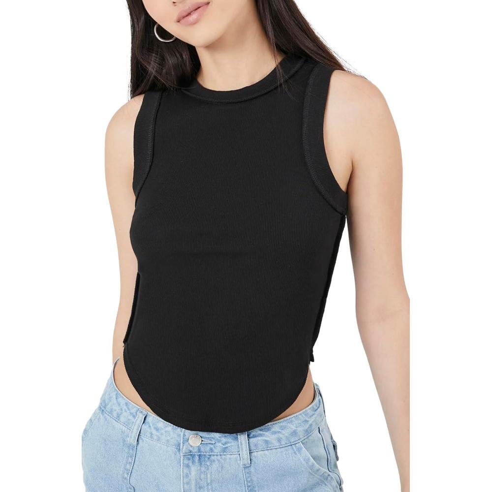 imageForever 21 Womens Cropped CurvedHem Tank TopBlack