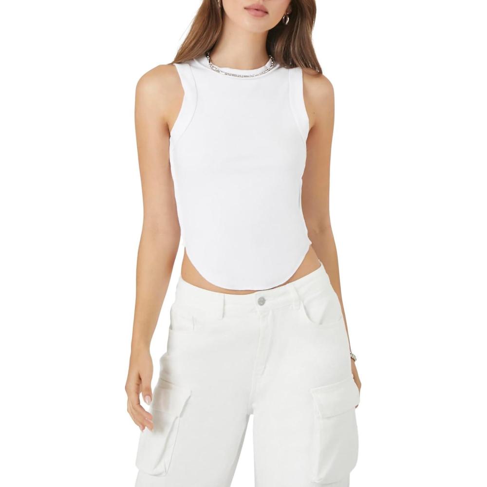 imageForever 21 Womens Cropped CurvedHem Tank TopWhite