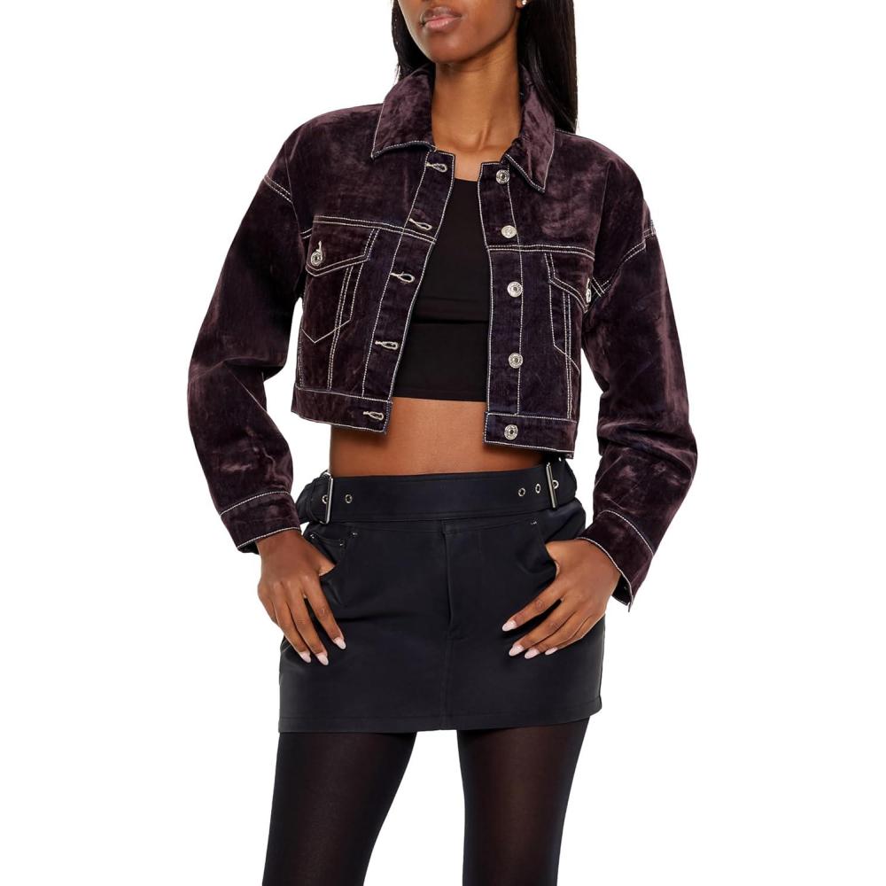 imageForever 21 Womens Cropped Denim Trucker JacketPurple