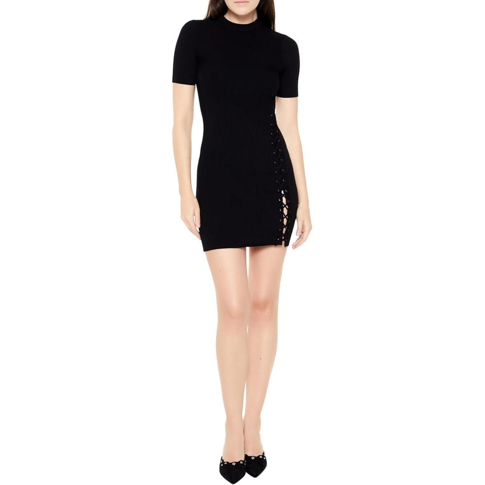 imageForever 21 Womens Laceup Mini Sweater DressBlack