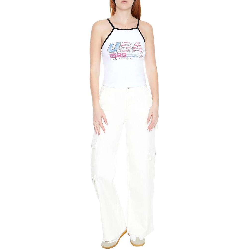 imageForever 21 Womens MidRise WideLeg Cargo PantsWhite