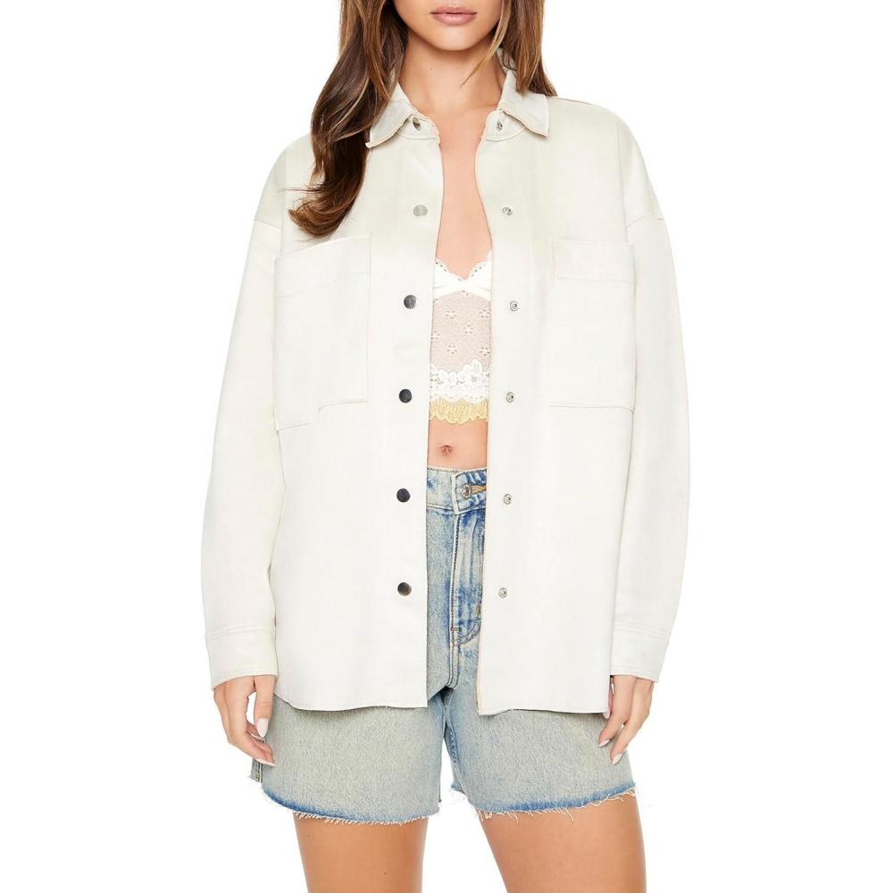 imageForever 21 Womens Oversized Faux Suede ShacketIvory