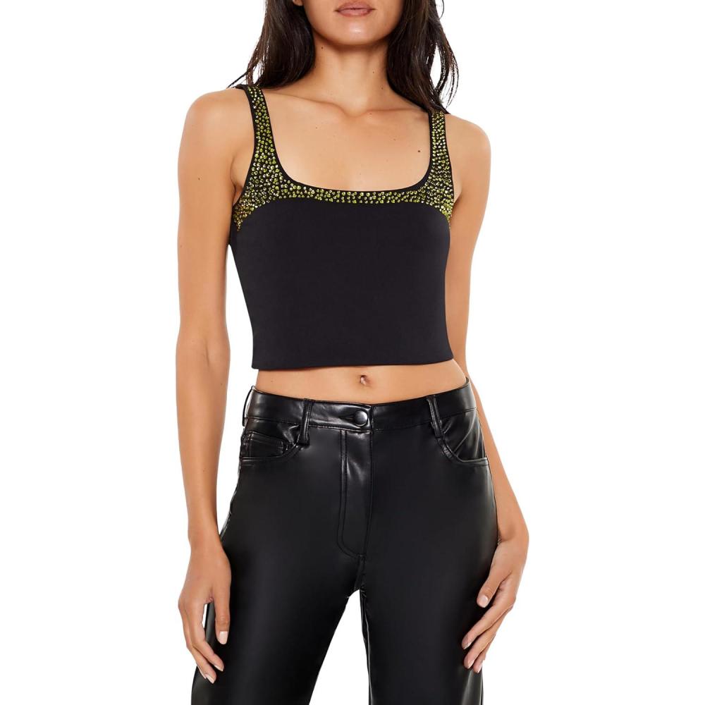 imageForever 21 Womens Rhinestone Cropped Tank TopBlack