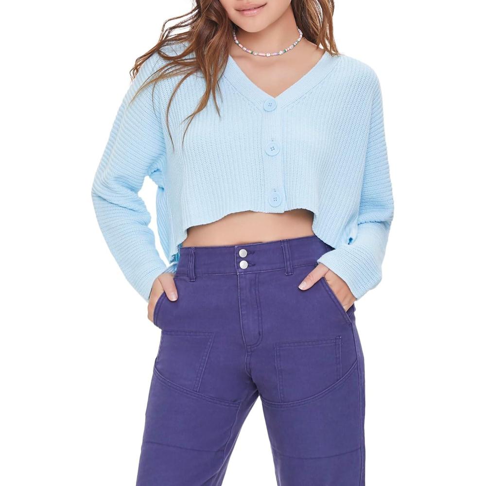 imageForever 21 Womens Ribbed Knit Cardigan SweaterSky Blue