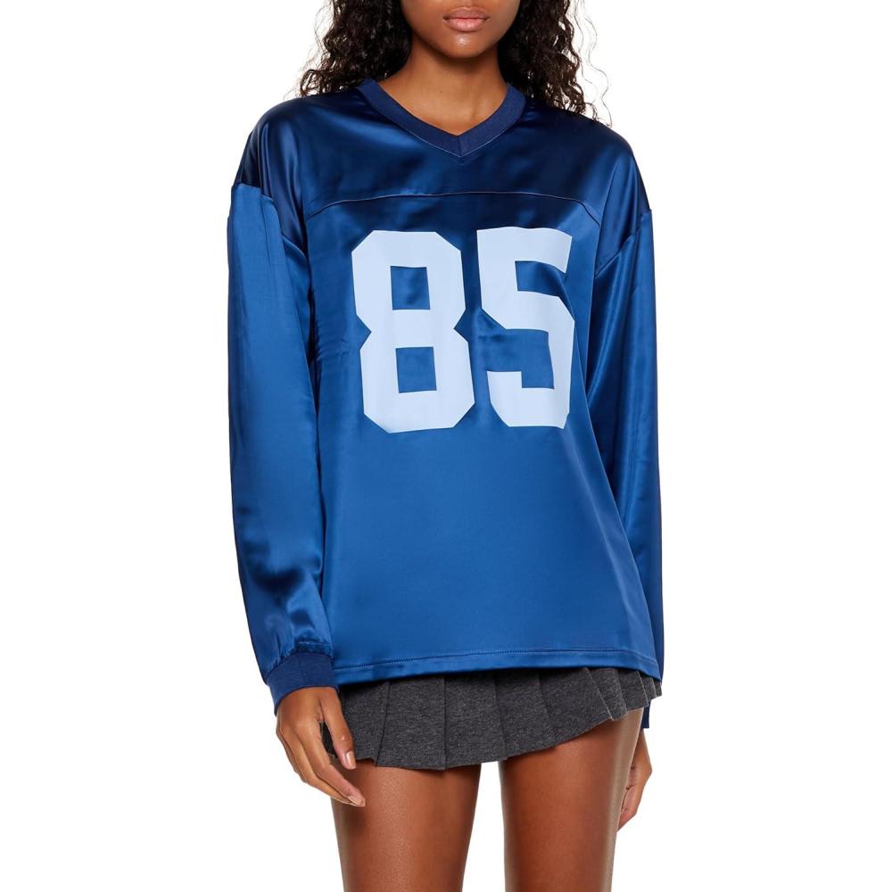 imageForever 21 Womens Satin 85 East Coast Graphic TopBlue