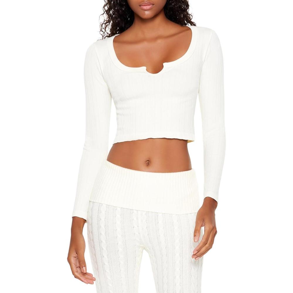 imageForever 21 Womens Seamless SplitNeck Crop TopWhite