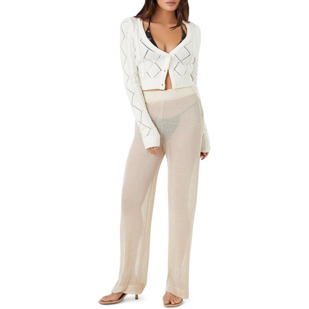 imageForever 21 Womens Sheer HighRise Straight PantsSandshell