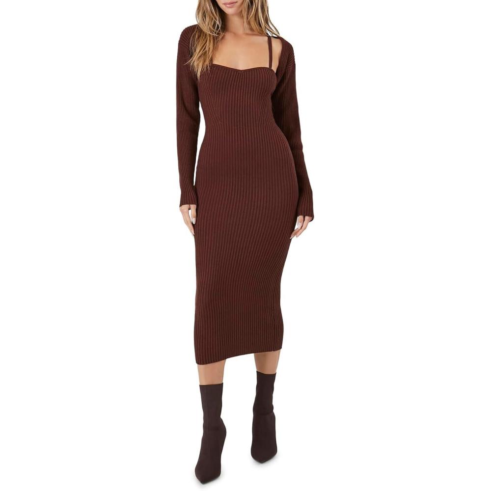 imageForever 21 Womens Shrug ampamp Sweater Cami Dress SetChocolate