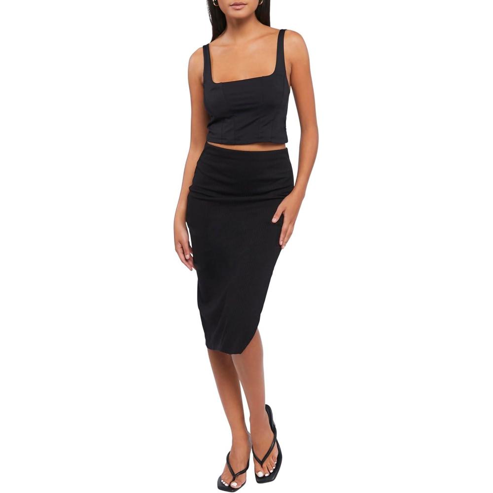 imageForever 21 Womens SideSlit Midi SkirtBlack