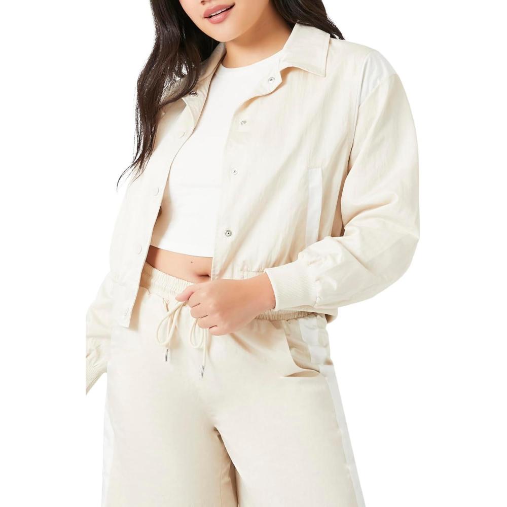 imageForever 21 Womens SideStriped Cropped Bomber JacketBirch