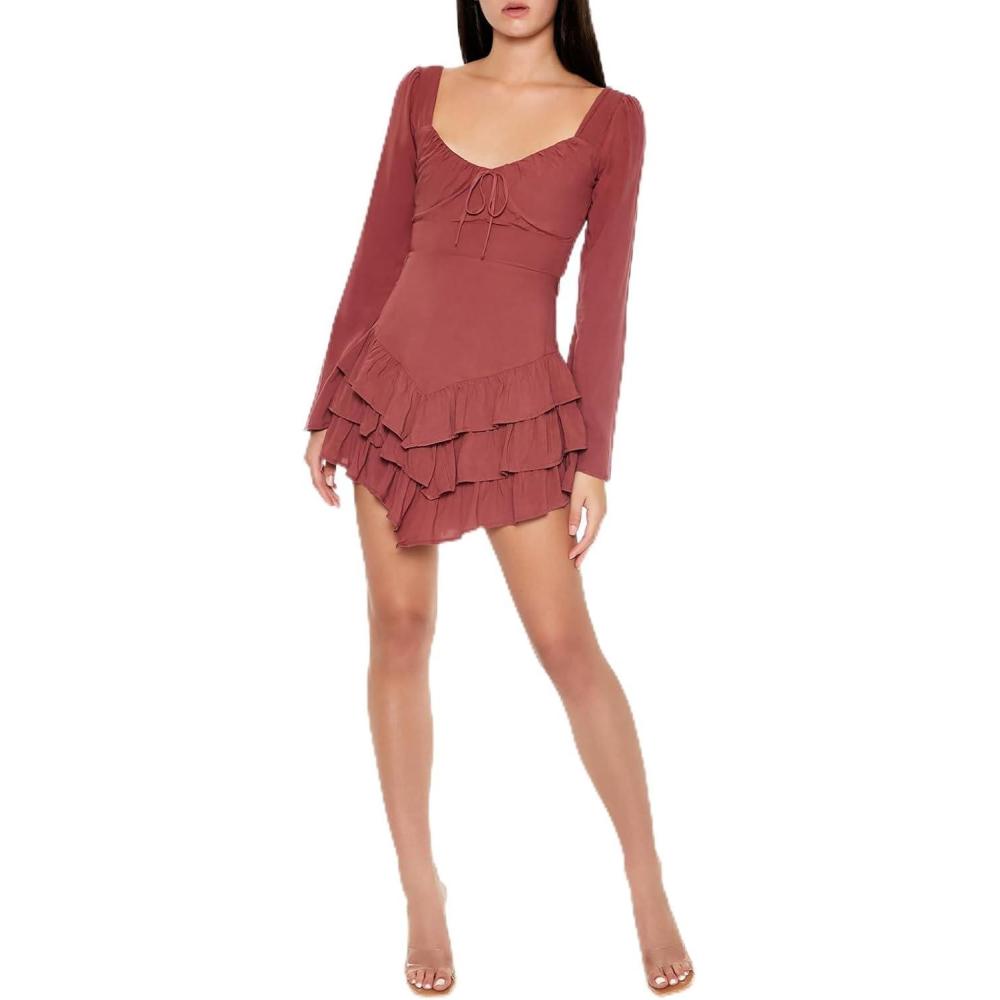 imageForever 21 Womens Tiered BellSleeve Mini DressChestnut