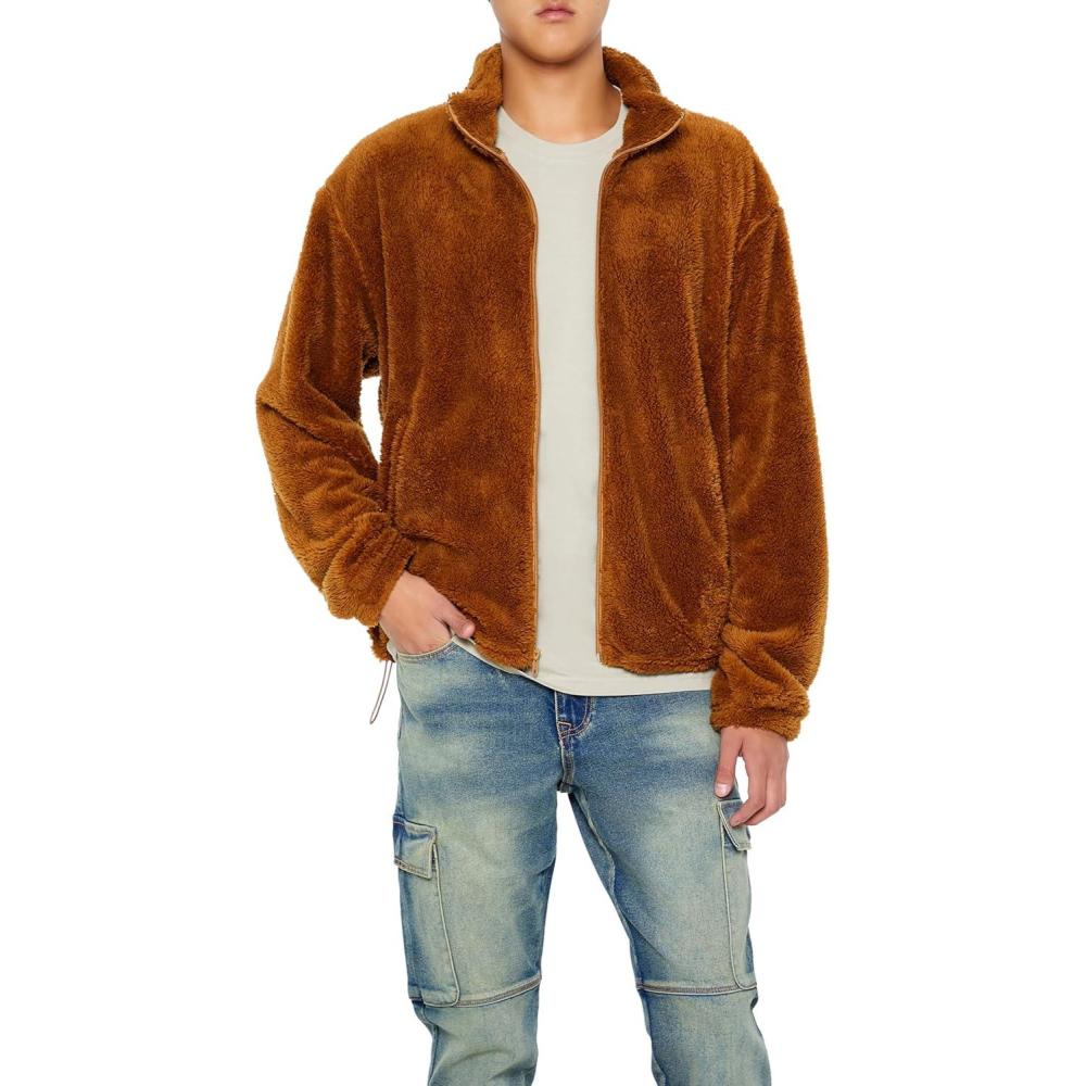 imageForever 21 mens Faux Shearling Zipup ShacketCoffee
