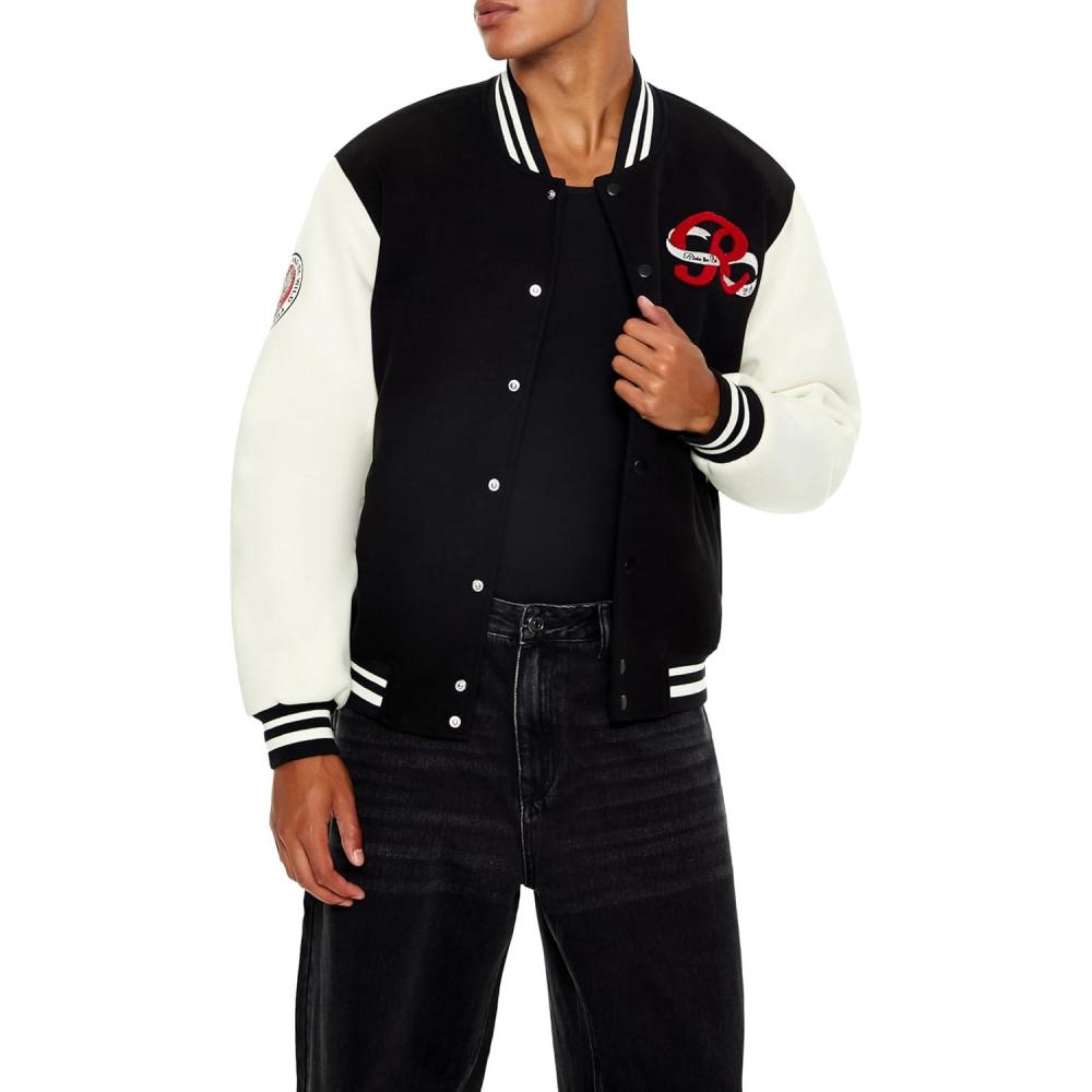 imageForever 21 mens Horseshoe Varsity Bomber JacketBlackMulti