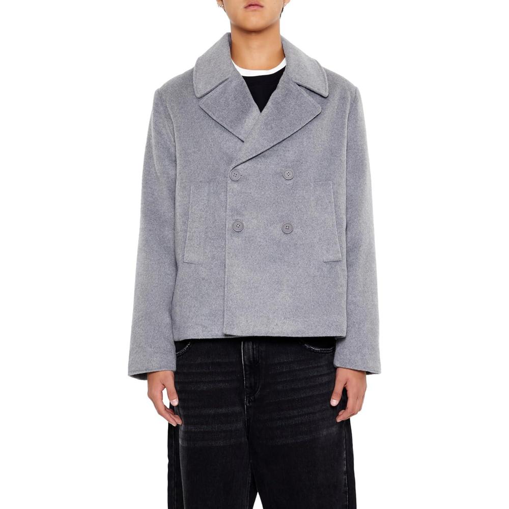 imageForever 21 mens Notched Doublebreasted CoatGrey