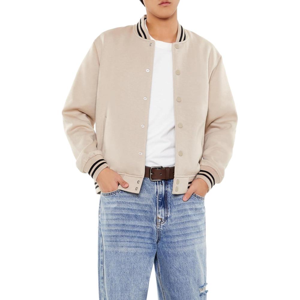 imageForever 21 mens Varsitystriped Bomber JacketTaupe