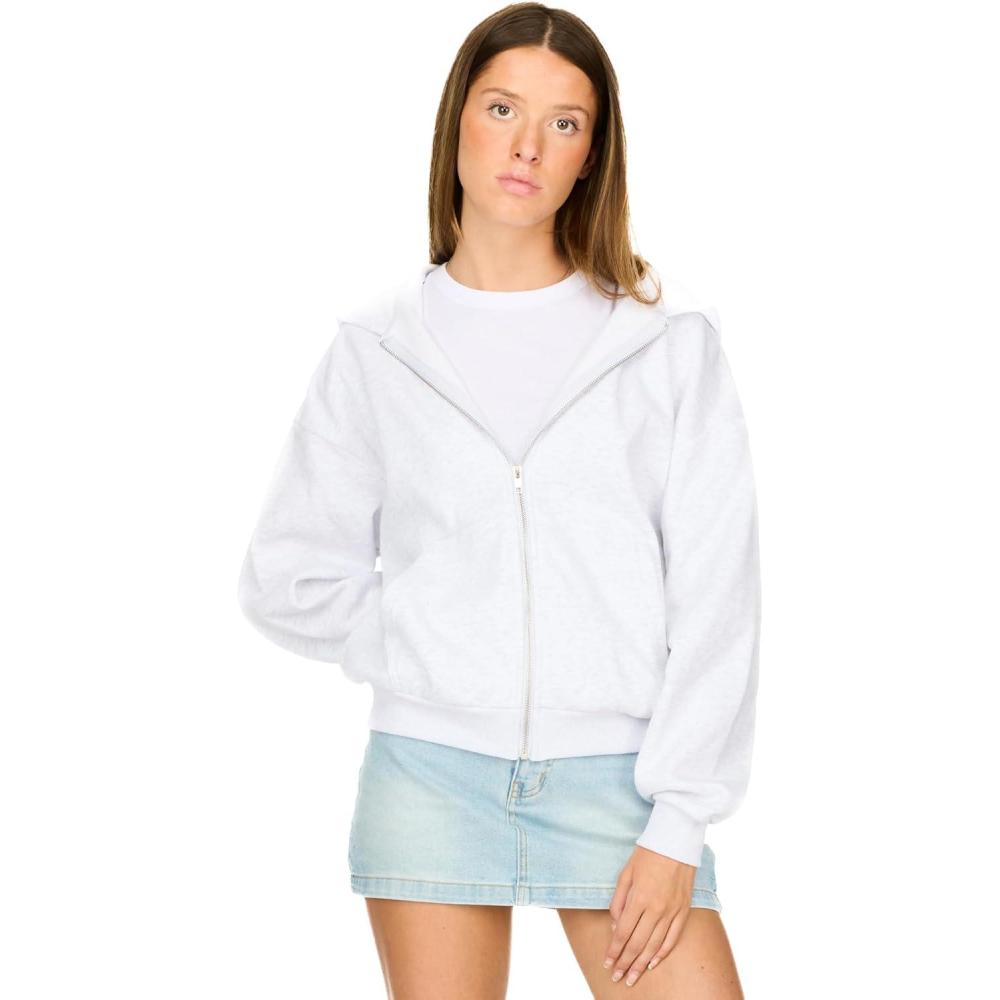 imageForever 21 womens Full Zip Front Sweatshirt With Drawstring HoodGrey